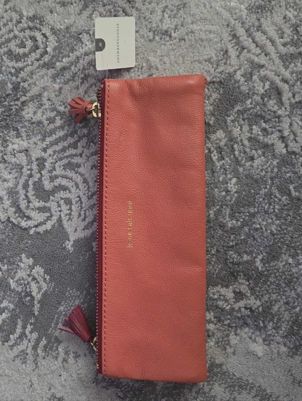 Anthropologie Je Ne Sais Quoi Coral Leather Organizer Pouch Clutch NWT